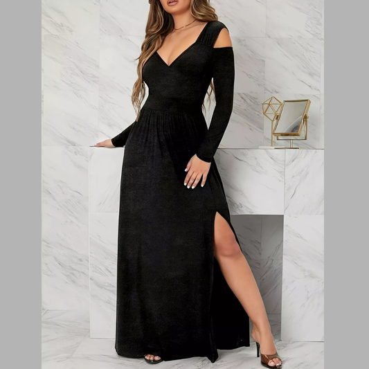 Elegant Cold Shoulder Slit Maxi Dress