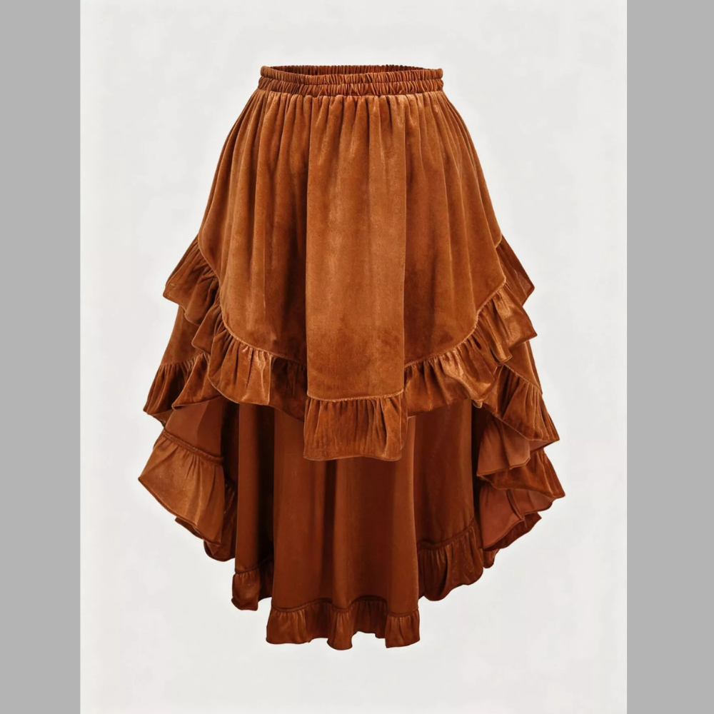 Plus Size Ruffled Velvet Elastic Waist Skirt