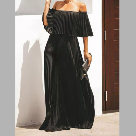 Full Size Off-Shoulder Pleated Maxi Dress Plus Size