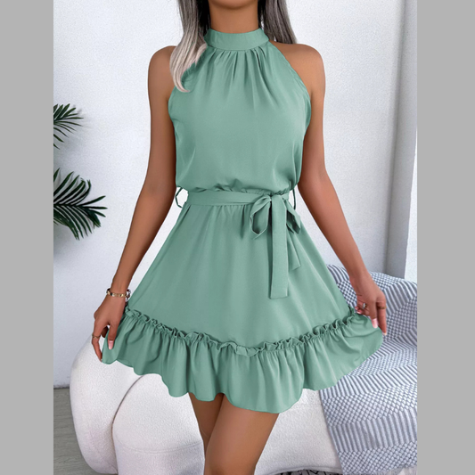 Halter Neck Ruffle Hem A-Line Dress