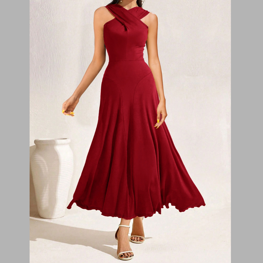 Crisscross Halter Neck A-Line Midi Dress