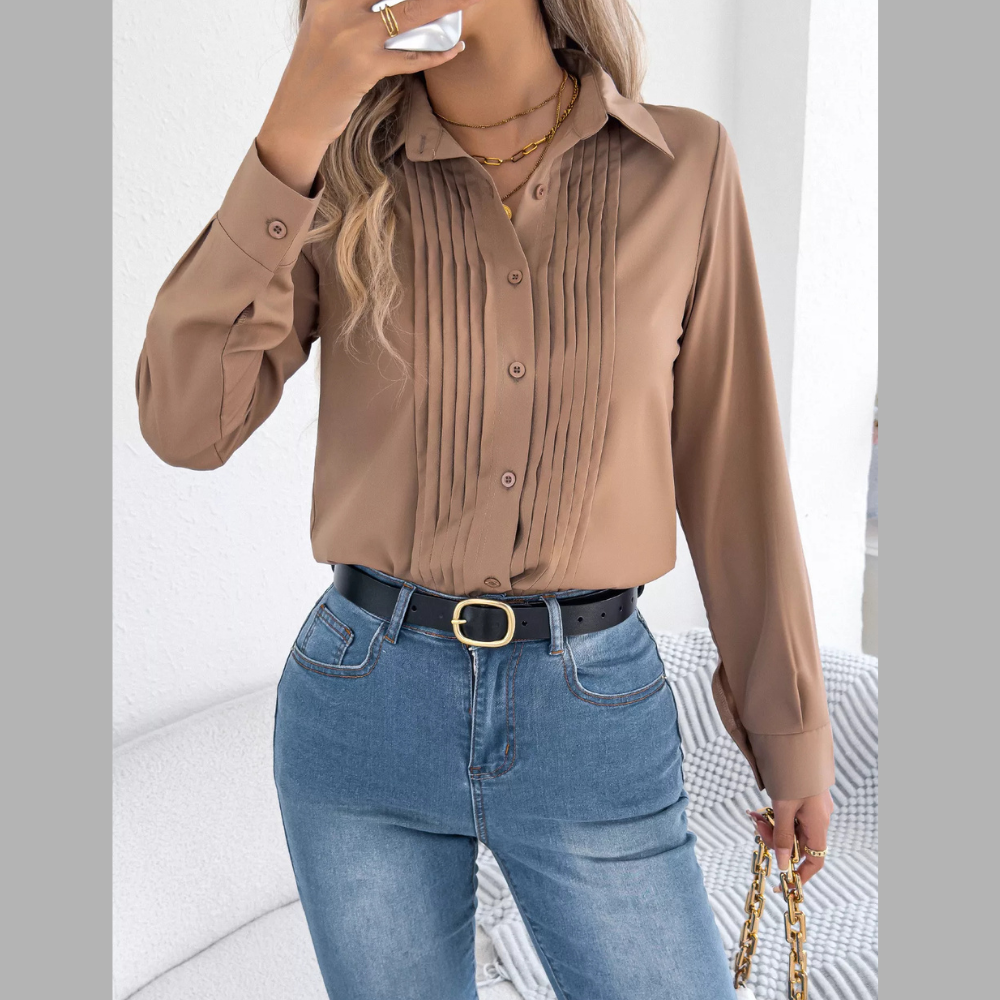 Pleated Front Long Sleeve Shirt