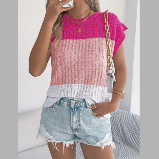 Color Block Cable Knit Sweater