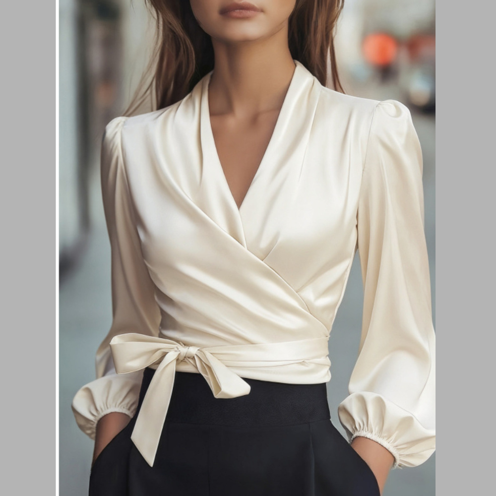 Satin Tie Waist Wrap Blouse