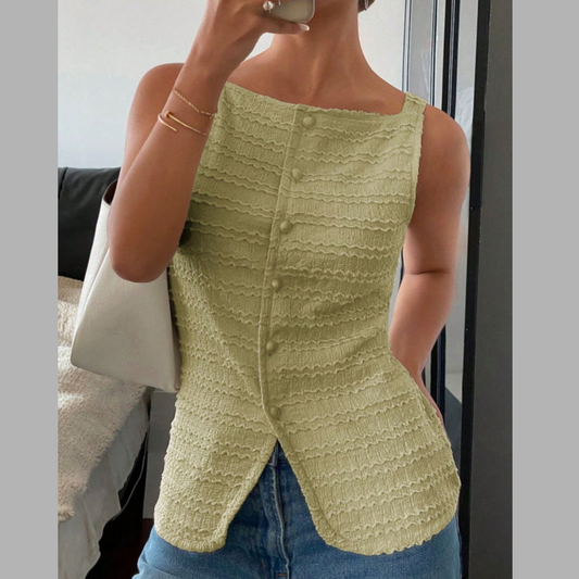 Textured Button-Front Tank