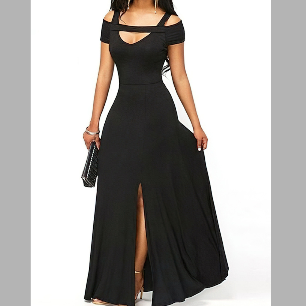 Elegant Off-Shoulder Slit Maxi Dress