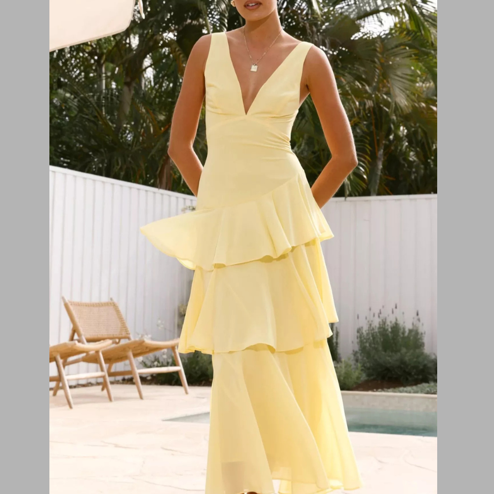 Sleeveless Ruffled Layered Backless Maxi Dress