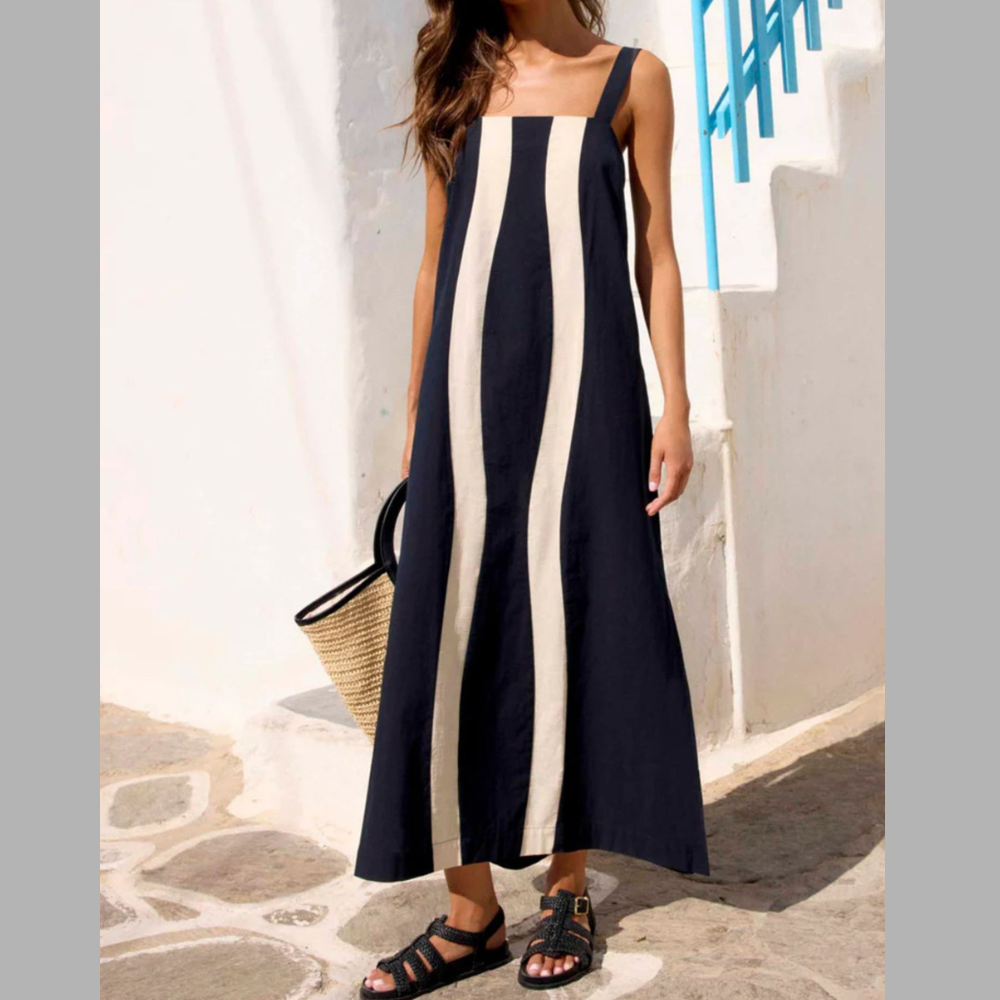 Striped Wide Strap Midi Dress