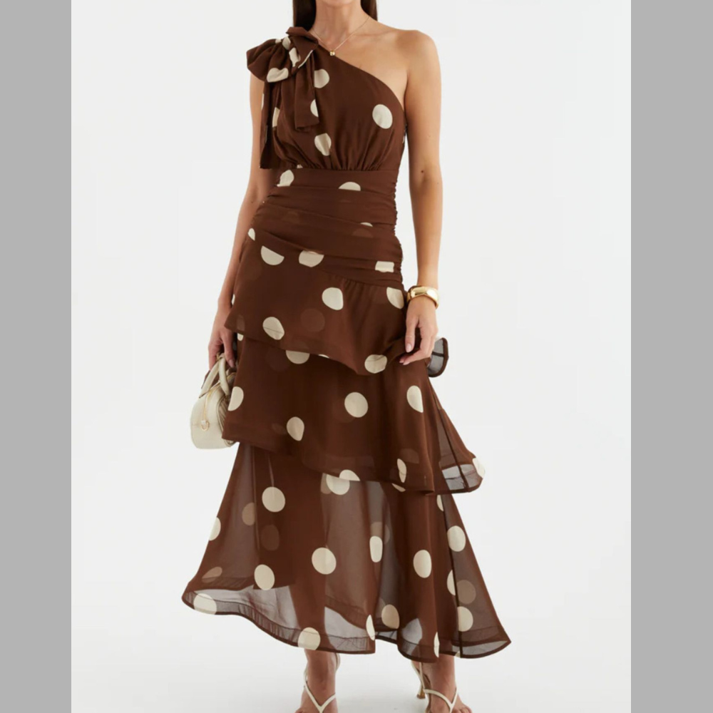 Polka Dot One-Shoulder Ruffle Dress