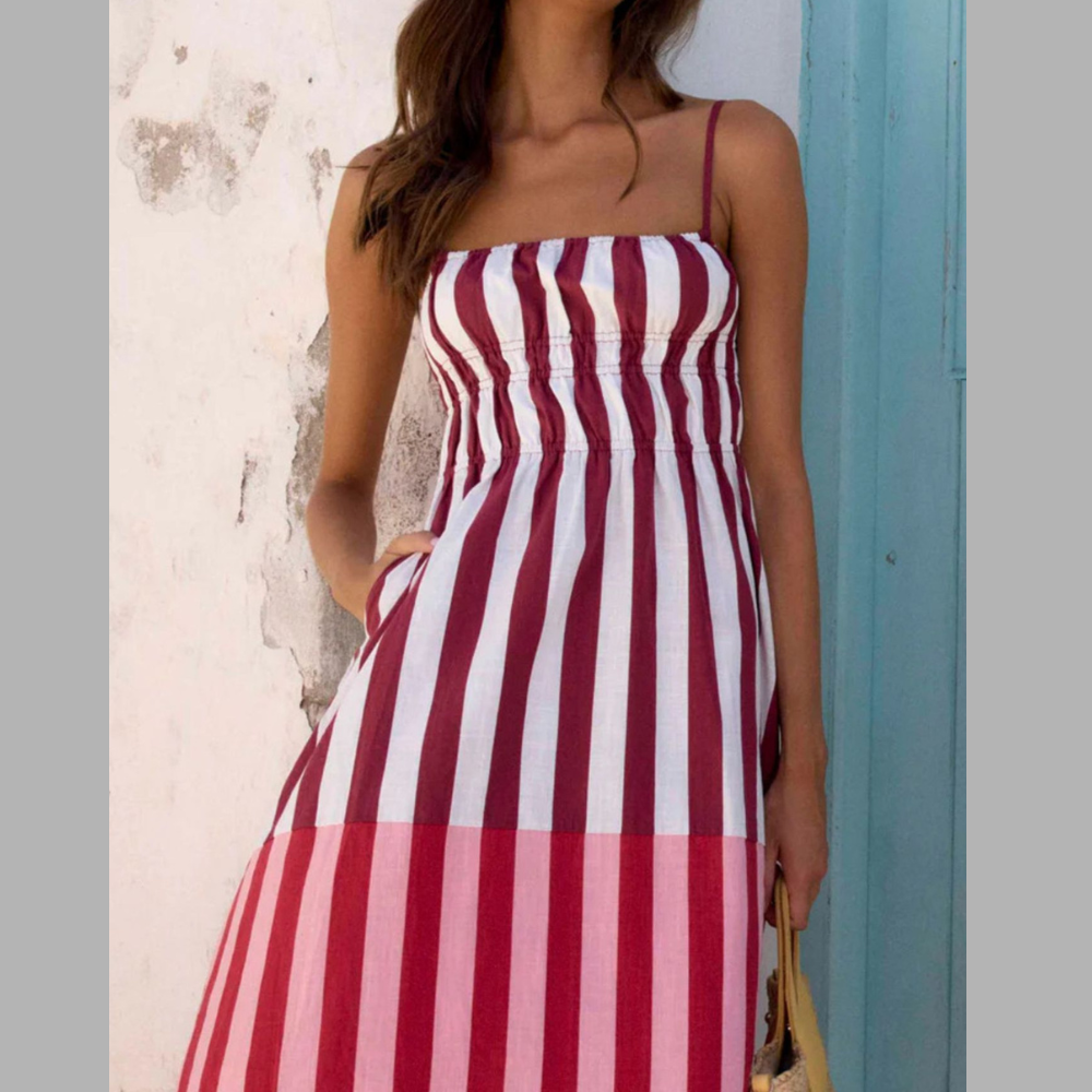 Striped Spaghetti Strap Casual Midi Dress