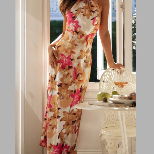 Floral Print Halter Neck Maxi Dress