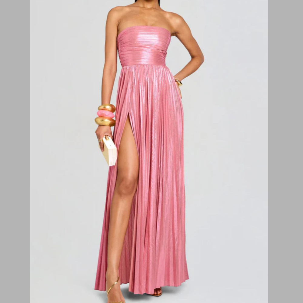 Split Pleated Tube Maxi Dress