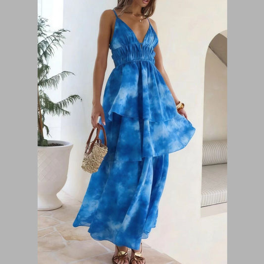 Tie-Dye Ruffled Layered Maxi Dress