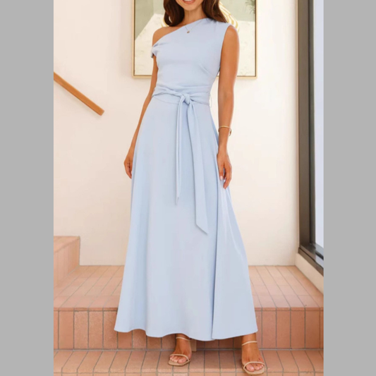 Single Shoulder Tie Waist Maxi Dress