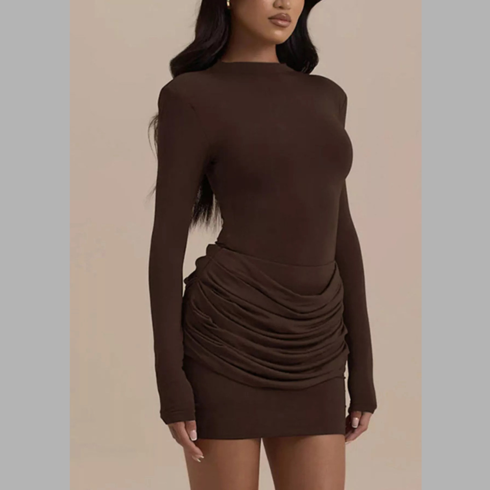 Mock Neck Ruched Bodycon Mini Dress