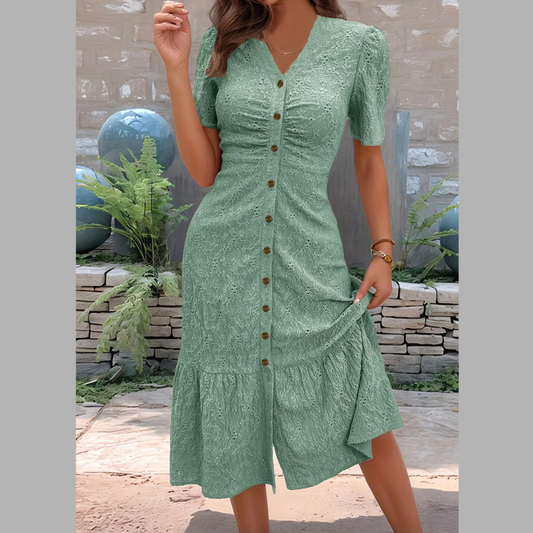 Eyelet Embroidered Button-Down Midi Dress
