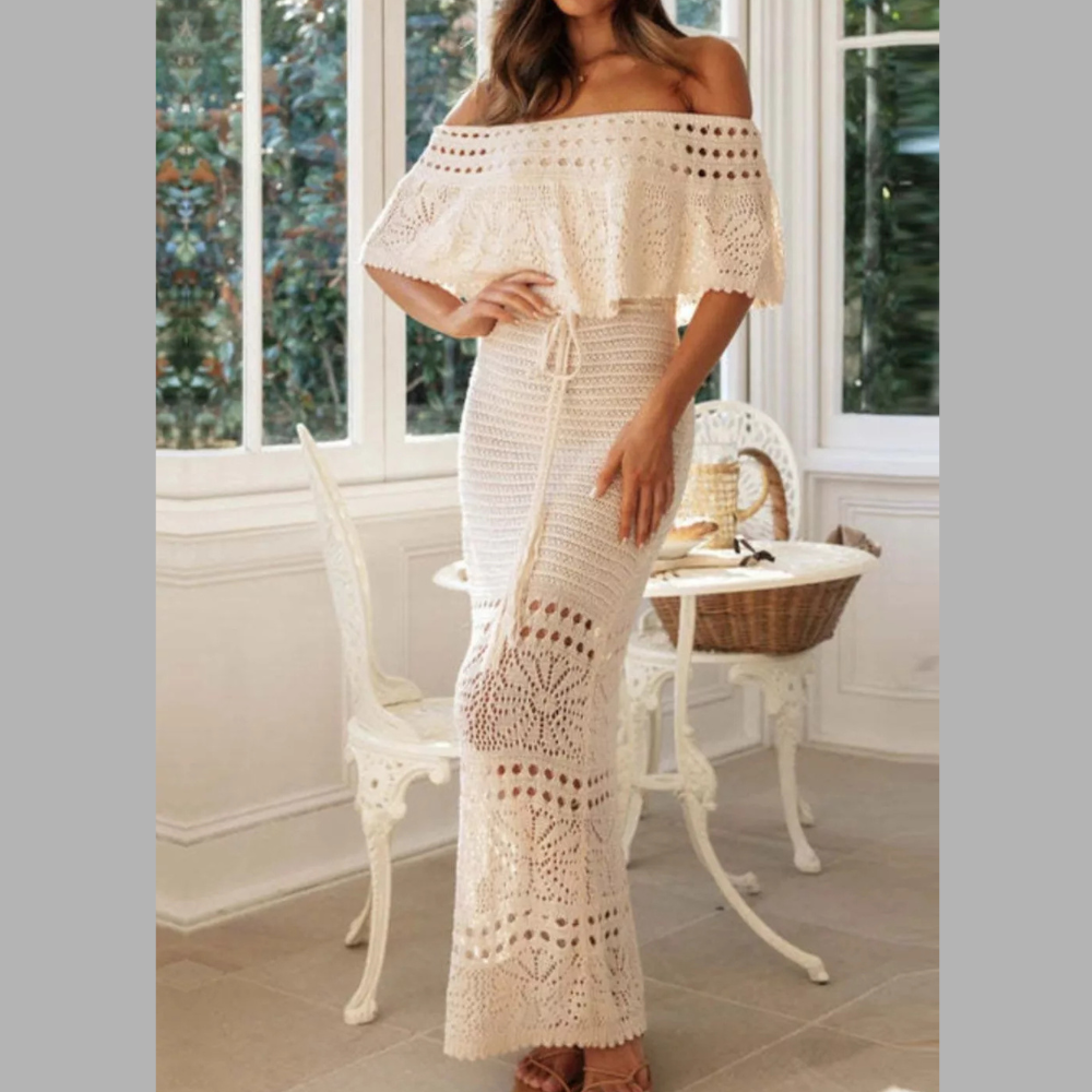 Crochet Off-Shoulder Maxi Dress