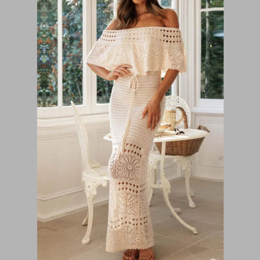 Crochet Off-Shoulder Maxi Dress
