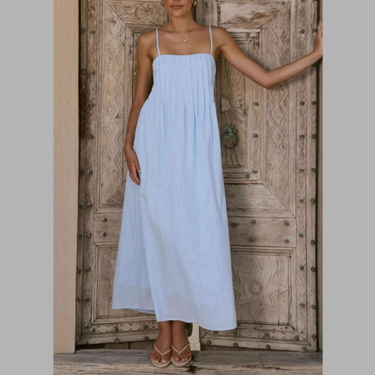 Pleated Bodice Midi Cami Dress