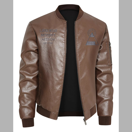 Men's Plus Size Zip Up Faux Leather Bomber Jacket