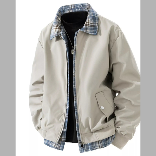 Men's Plus Size Plaid Trim Long Sleeve Jacket