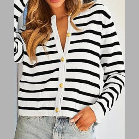 Striped Button-Up Cardigan