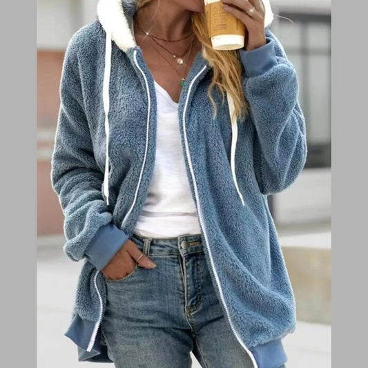 Full Size Cozy Fleece Zip-Up Hooded Jacket Plus Size