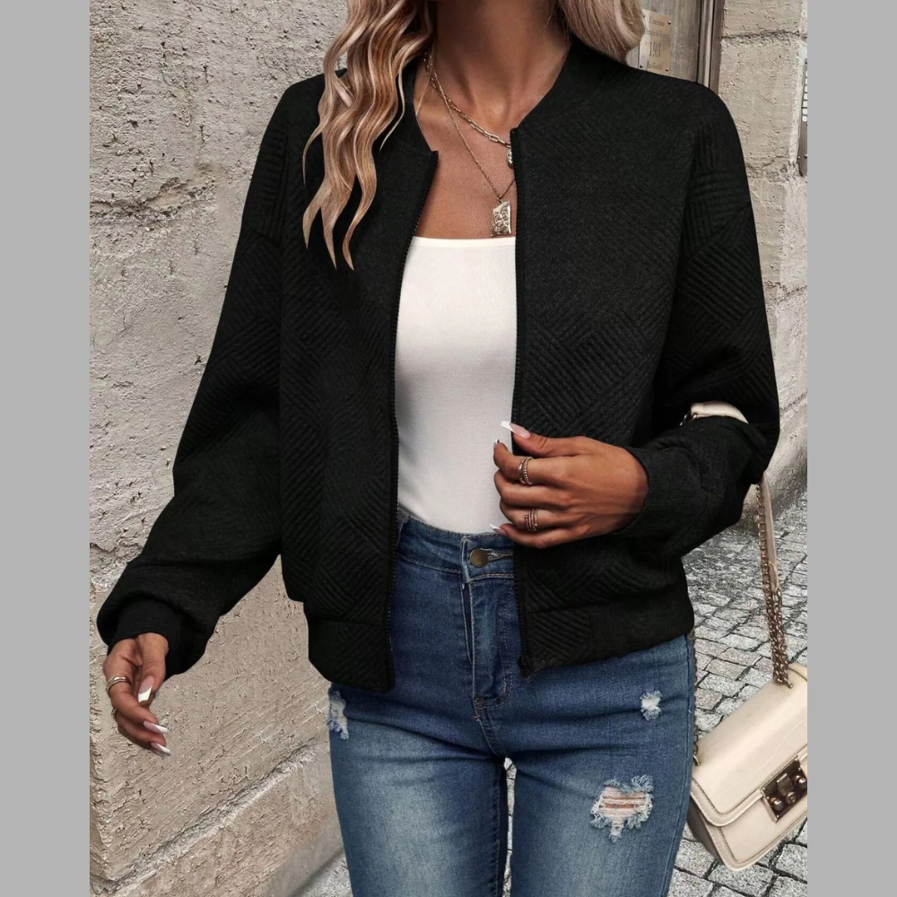 Zip-Up Textured Long Sleeve Jacket