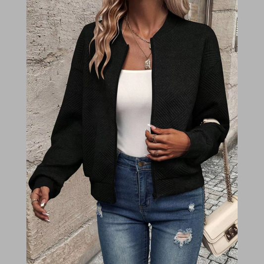 Zip-Up Textured Long Sleeve Jacket