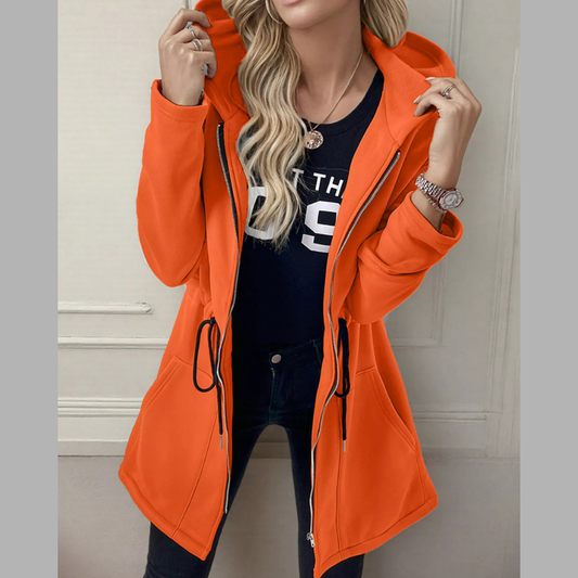 Drawstring Zip Up Hooded Outerwear