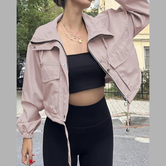 Drawstring Hem Zip Up Jacket