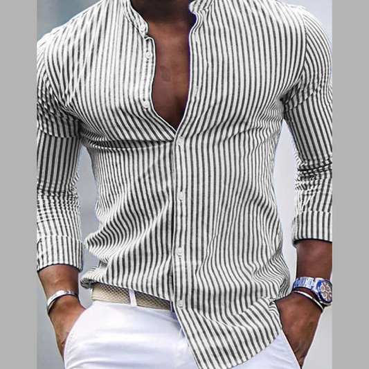 Men's Full Size Striped Button Up Slim Fit Shirt Plus Size