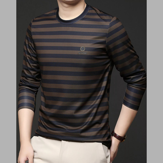 Men's Plus Size Striped Long Sleeve Thickened Warm T-Shirt