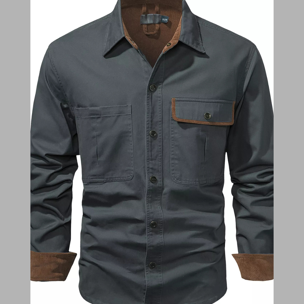 Men's Casual Long Sleeve Button-Down Shirt with Pockets