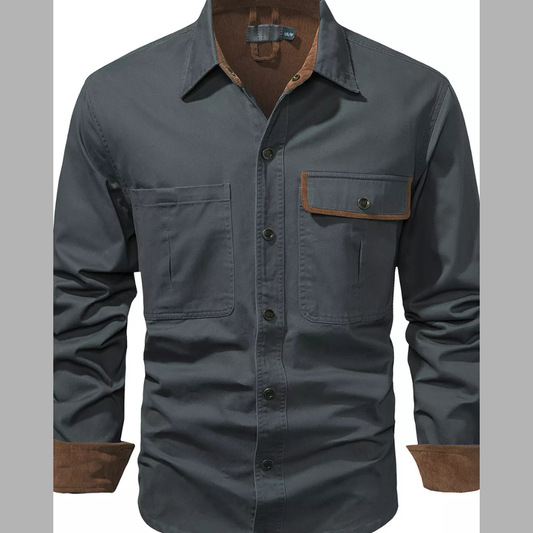 Men's Casual Long Sleeve Button-Down Shirt with Pockets
