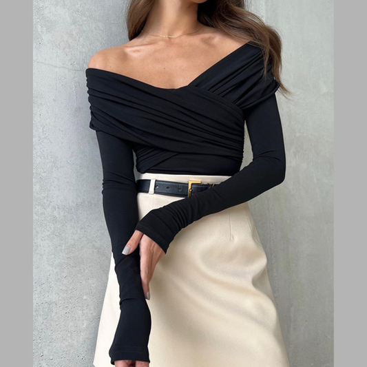 Off-Shoulder Ruched Long Sleeve Bodysuit