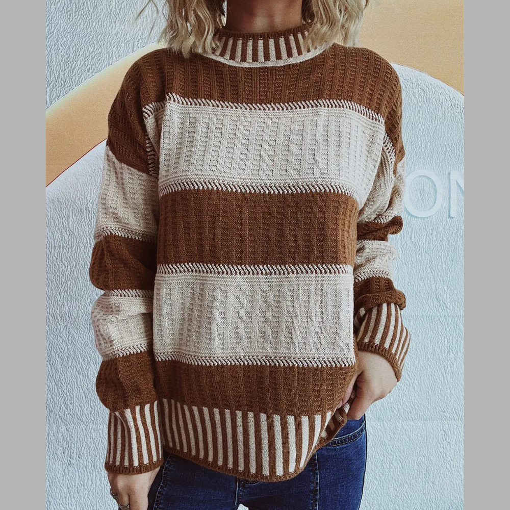 Contrast Round Neck Casual Long Sleeve Sweater