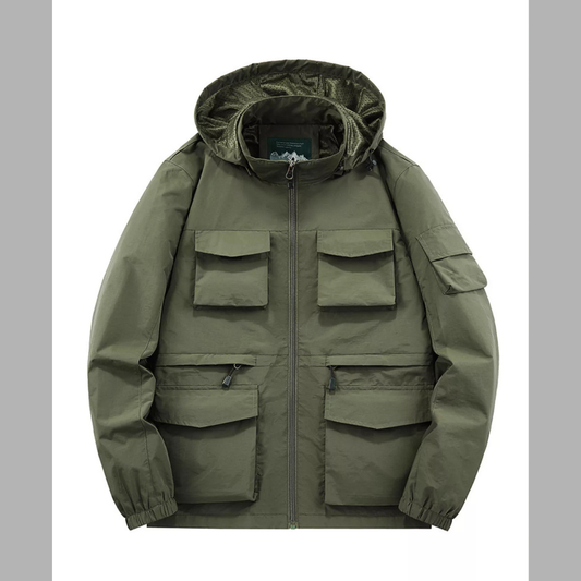 Men's Plus Size Multi-Pocket Hooded Outdoor Jacket