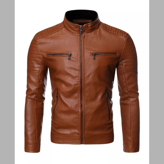 Men's Plus Size Casual Zip Up Leather Moto Jacket