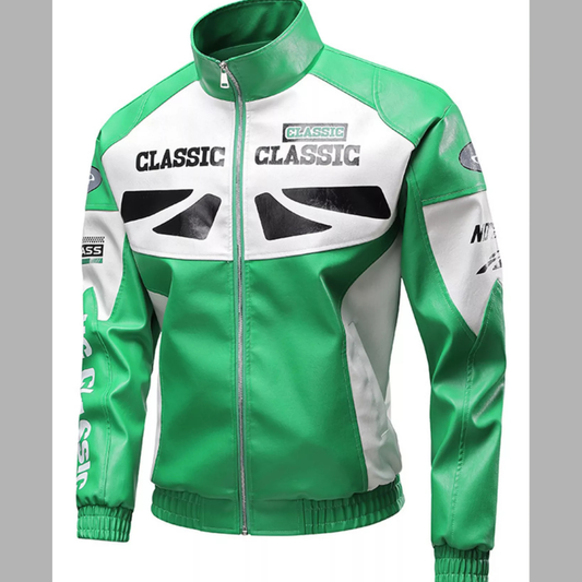 Men's Plus Size Stand Collar Leather Moto Jacket