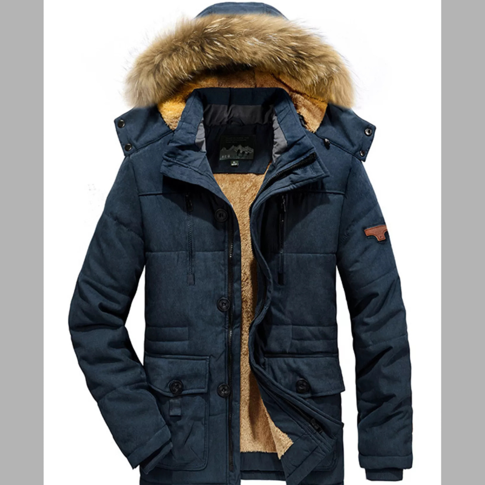 Men's Plus Size Fuzzy Hooded Zip Up Parka Coat