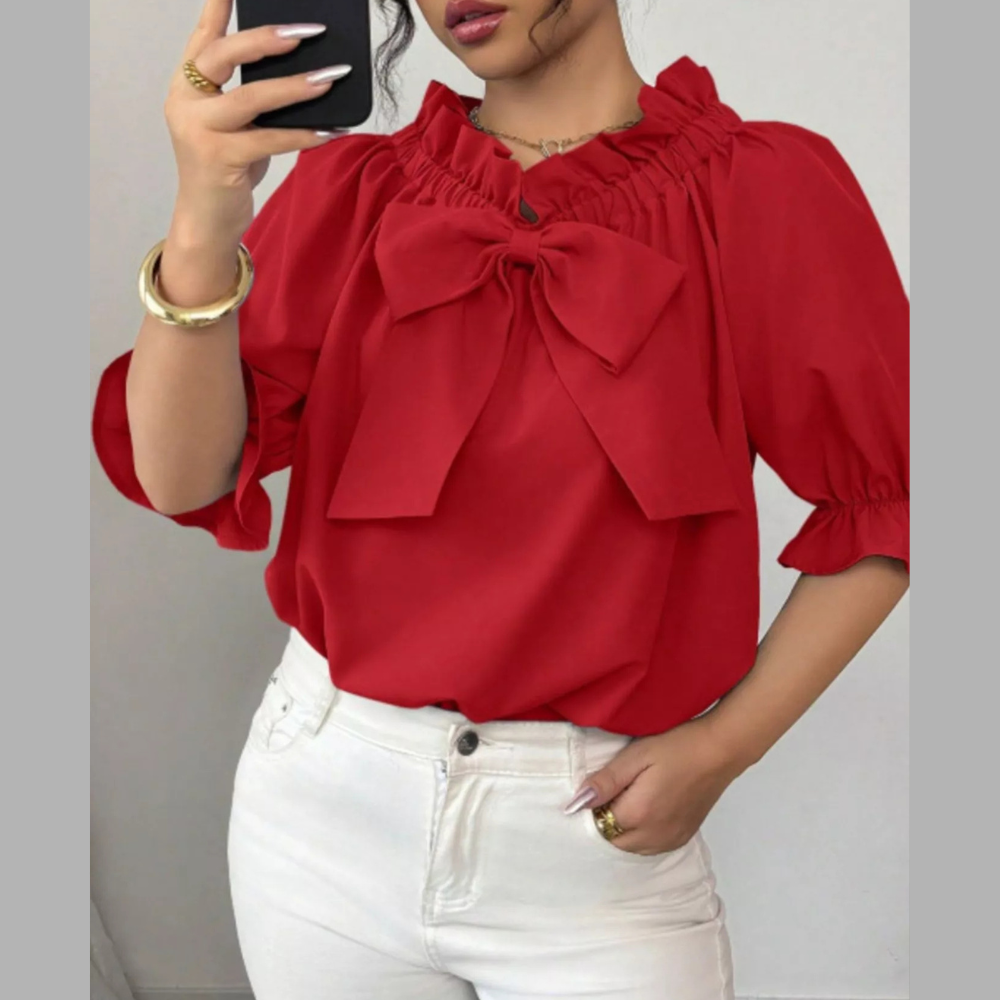 Bow Flounce Sleeve Blouse