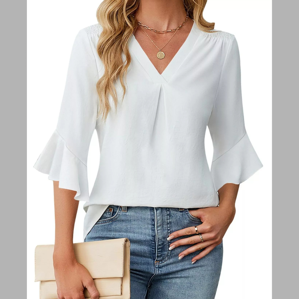 V-Neck Ruffle Sleeve Blouse