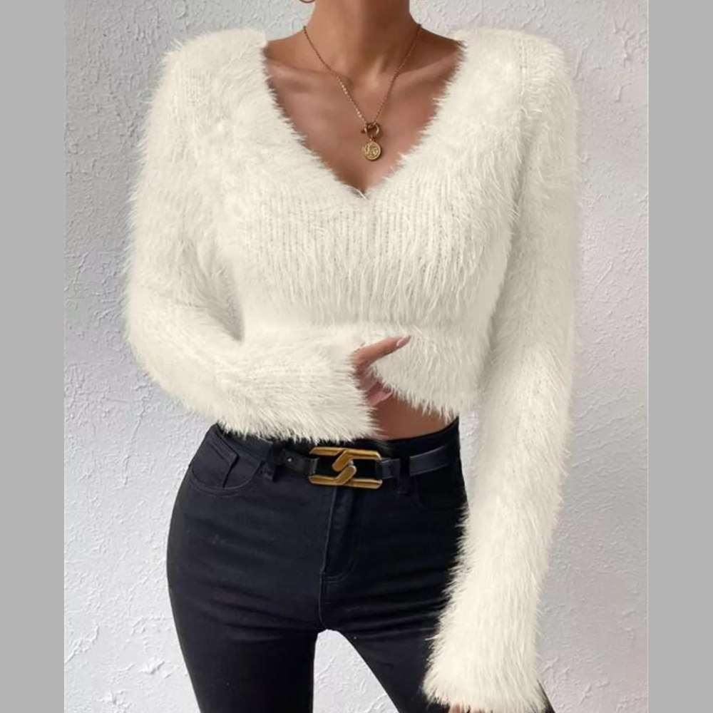 Fluffy Knit V-Neck Sweater