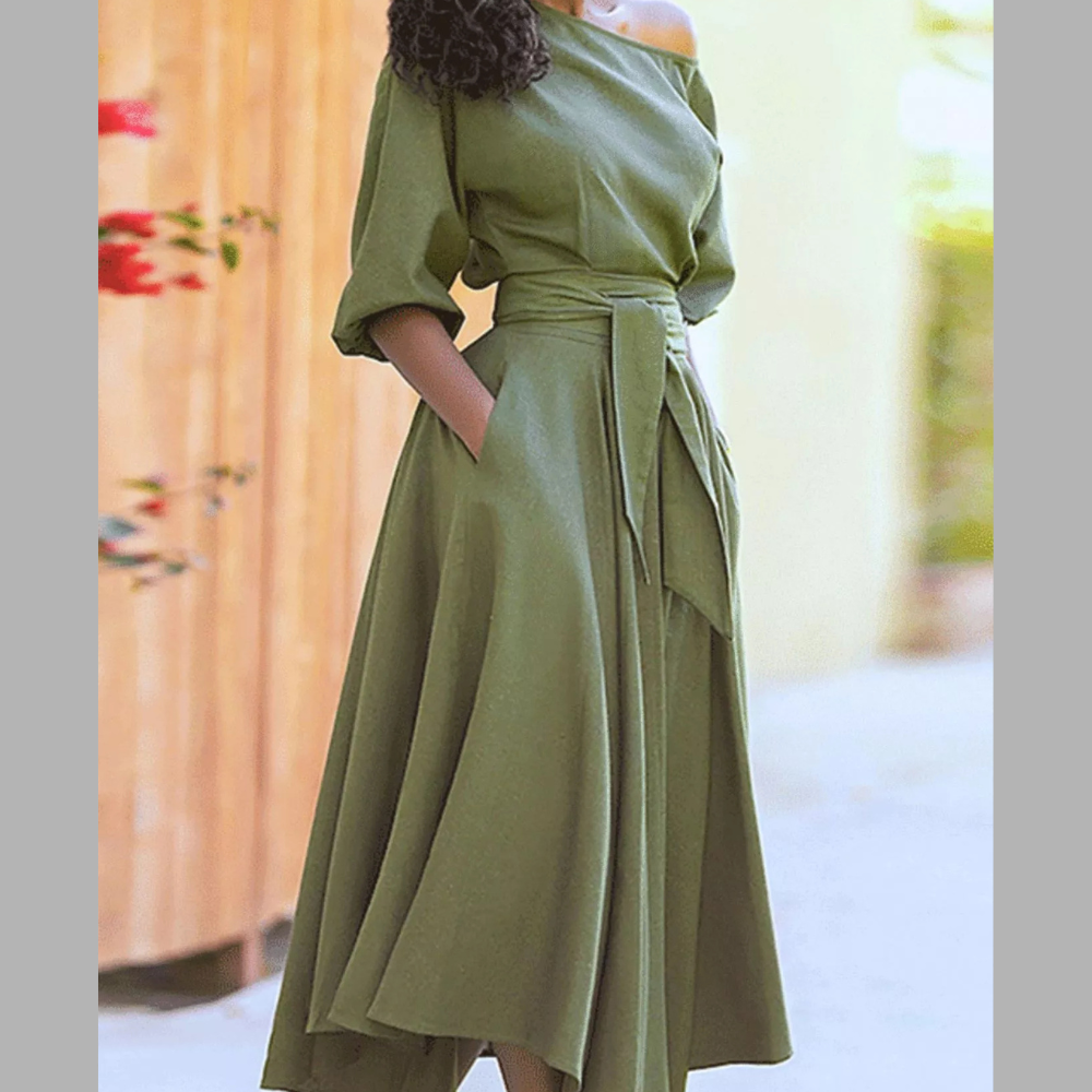 Boat Neck Tie Waist Dress