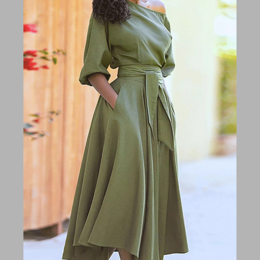 Boat Neck Tie Waist Dress