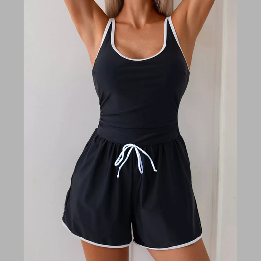 Contrast Trim Scoop Neck One-Piece Swimsuit
