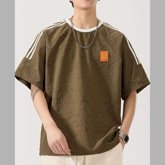 Casual Men's Full Size Striped Shoulder Relaxed Fit T-Shirt Plus Size
