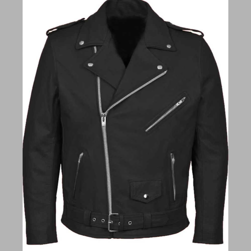 Men's Plus Size Zip Up Leather Motorcycle Jacket