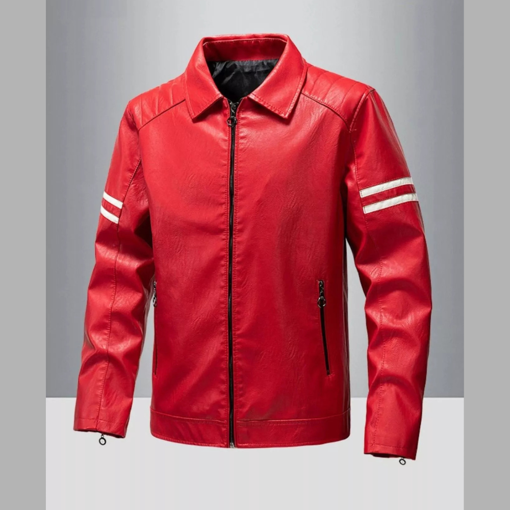Men's Plus Size Zip Up Casual Leather Motorcycle Jacket